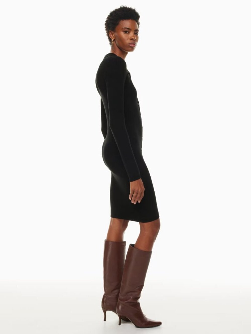 Aritzia WILFRED Cove Black Ribbed Knit V-Neck Long Sleeve Sweater Dress, Size XS - Picture 14 of 16